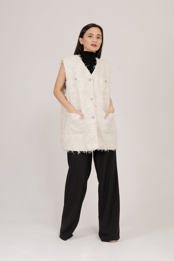 Hattie Oversized Button-down Tweed Sleeveless Blazer